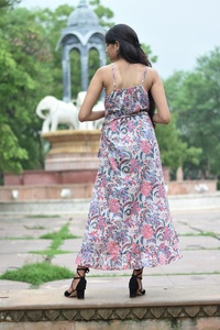 2026 Hot Selling Hand Block Printed Indian Cotton Dress 100% Floral Embroidered <b>Tunics</b> Casual Style Maxi Length Gown For Women - Product Image 4