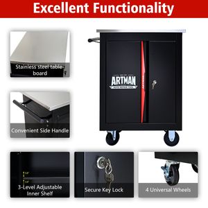 Carrello Portautensili Multifunzione a Doppia Porta con Ripiani, Nero e Rosso - Product Image 3