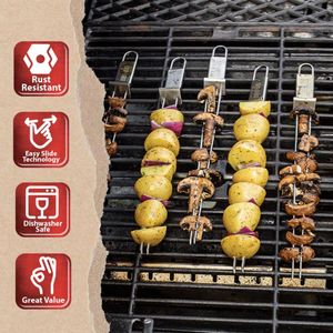 Spiedini Premium a Doppia Punta in Acciaio Inossidabile per Barbecue, Bastoncini a Sgancio Rapido per Kebab, Verdure e Altro - Product Image 2
