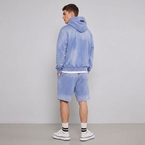 OEM Custom Logo High Street Oversized Hoodie and Shorts Set Vintage Acid Wash Streetwear Heavyweight <b>Tracksuit</b> 2 Piece Set - Product Image 2