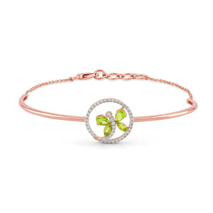 Bracelet en diamant Green Butterfly Halo avec cadre fin en or rose et design central en forme d'aile circulaire - Product Image 1