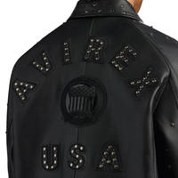 Veste en cuir ICON à clous, édition limitée, cuir véritable, patchwork brodé, col rabattu, style Avirex, veste bomber