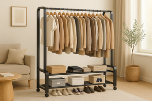 Perchero de Esquina Metálico Resistente para Interiores con 3 Estantes, Fácil de Montar, Soporte para Almacenamiento de Ropa - Product Image 2