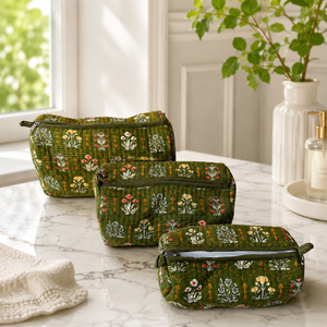 Ensemble de 3 trousses de maquillage de luxe en coton matelassé à l'huile d'olive, sacs cosmétiques pour femmes, organiseur de toilette de voyage, coffret cadeau - Product Image 1