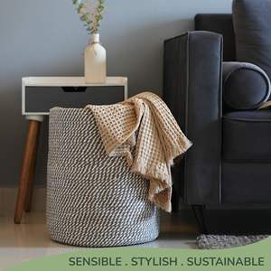 Cesta de Lavandería de Mimbre de Algodón Reciclado, Cesta de Almacenamiento de Cuerda Tejida Blanca y Gris Melange para Juguetes, Toallas, Sala de Estar - Product Image 2