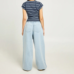 Cotton Casual Full Length Loose Fit Denim Pants High Waist Wide Leg Plus Size <b>Women's</b> <b>Jeans</b> Light Blue Stonewashed Denim Pants - Product Image 2