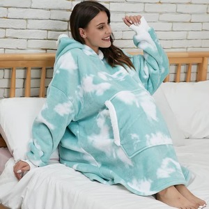 Green Tie Dye Wearable Blanket Hoodie Oversized Sherpa Fleece Hooded Blanket Unisex Giant Comfy Sweatshirt Winter Warm - Product Image 6