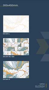 Azulejo de Pared Cerámico Brillante Serie Dorada de 30x45cm, Efecto Mármol, Decorativo para Baño y Cocina, 300x450mm - Product Image 2