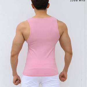 Camiseta sin mangas de punto acanalado azul claro para hombre, cuello redondo, color liso, transpirable, informal, con logo frontal, para entrenamiento y gimnasio - Product Image 3