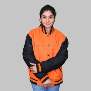 Chaqueta universitaria de sarga de algodón bordada personalizada para mujer, chaqueta con cuello levantado, procesamiento recubierto de invierno - Product Image 1