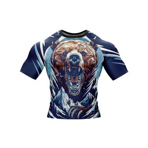 Mountain Print Rash Guard Short Sleeve <b>Men</b> Quick Dry Spandex Polyester <b>Compression</b> <b>Shirt</b> Adult Sport Top OEM Rash Guard - Product Image 2