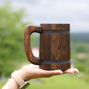 แก้วไม้คุณภาพสูง แก้วหรูหราสำหรับเบียร์ กาแฟ น้ำ นม พร้อมหูจับ ของขวัญสำหรับผู้ชาย พ่อ เพื่อน ครอบครัว และราคาประหยัด - Product Image 2