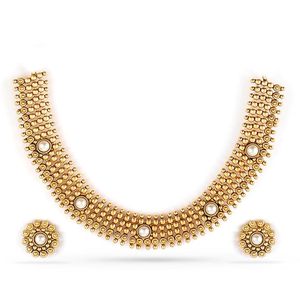Gold Plated Imitation Pearl <b>Ruby</b> <b>Necklace</b> and Earring Set Flower Pattern Classic Wedding Jewelry Women's - Product Image 1