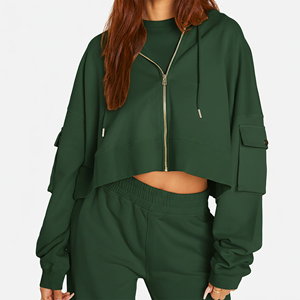 Sudadera con capucha y cremallera de manga larga con hombros caídos, hecha a medida, para mujer, 100% algodón, forro polar ligero, lavado ácido y a la piedra - Product Image 6