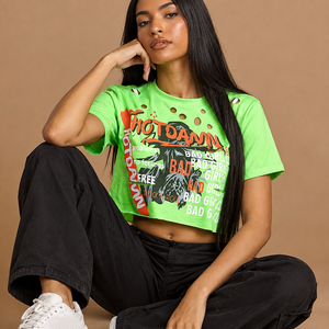Camiseta Corta Estampada para Mujer, Personalizada, Informal, de Poliéster/Algodón, Manga Corta, con Diseño Gráfico, Ropa Personalizada al por Mayor - Product Image 3