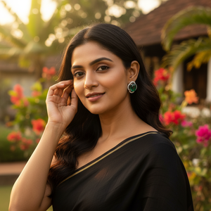 Pendientes Elegantes Hechos a Mano en India con Esmeraldas y Diamantes, Diseño de Racimo en Plata de Ley 925 para Mujeres y Niñas - Product Image 5