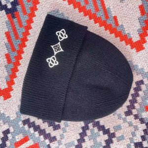 Black Embroidered Geometric Beanie <b>Hat</b> for Men Winter Outdoor Casual <b>Knit</b> Cap 56-58CM Acrylic Warm Headwear Beanie <b>Hats</b> For Men - Product Image 3