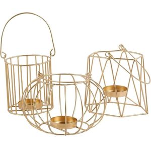 Portavelas Colgante de Alambre Metálico Dorado Moderno, Farol Geométrico Decorativo para Mesa, Centro de Mesa para Bodas y Hogar - Product Image 1
