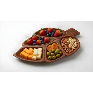 Bandeja de Servir de Madera de Cedro Hecha a Mano con 6 Compartimentos |   Venta al por mayor en Moradabad - Product Image 1