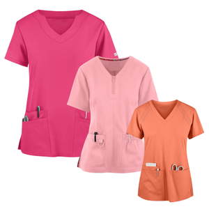 Unisex Medical <b>Scrub</b> <b>Top</b> Front Back View V Neck Short Sleeve Nursing Uniform Clinical Healthcare Hospital Blouse - Product Image 2