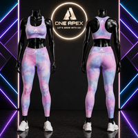 Ensemble de yoga tie-dye pour femmes : soutien-gorge de sport et leggings taille haute – Tenue de fitness et d'entraînement personnalisable avec logo