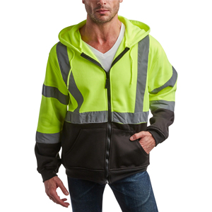 OEM Customized High Visibility Safety Reflective <b>Zip</b> <b>up</b> Hoodie Construction Zipper <b>Jacket</b> Hi Viz Work Men Hoodie - Product Image 1