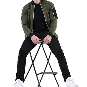 Blouson bomber vert olive pour homme, fermeture éclair, col montant, coupe ajustée, décontracté, automne, polyester - Product Image 4