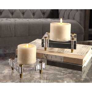 Luxury Crystal Acrylic & Brass Pillar <b>Candle</b> Holder <b>Set</b> Modern Chic Design For Upscale Home Decor & Events Premium Quality - Product Image 3