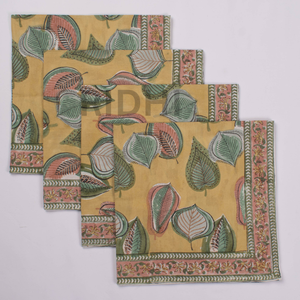 Handmade <b>Green</b> Leaf Floral Cotton <b>Napkins</b> Block Print Reusable Table <b>Linen</b> Dinner <b>Napkins</b> <b>Bulk</b> Wholesale Wedding Party, Hotels - Product Image 2