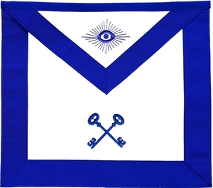 Tablier maçonnique avec symbole œil triangulaire bleu, broderie dorée Z, bordure en satin artisanal, simple face - Product Image 5