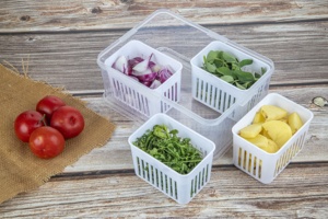 4 Compartment Food Storage Container with Drain Baskets Stackable Rectangle Meal Prep Box with Lid for Fridge - Product Image 3