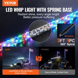 1 Pezzo Luce a Frusta da 3 Piedi con Base a Molla, LED Impermeabile RGB a 360 Gradi con Effetto Inseguimento, Controllo Remoto tramite APP per Fuoristrada - Product Image 2