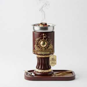 Brûleur à Bakhoor en métal sur support en bois court, porte-encens Oud arabe, diffuseur d'arômes de table, parfum d'intérieur Skies Trader - Product Image 5