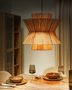 Decorative pendant <b>lights</b> made of woven jute fiber, chandeliers for living rooms and restaurants, natural colors, round shape. - Product Image 5