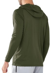 เสื้อเชิ้ตป้องกันแสงแดดแขนยาวมีฮู้ดสีเขียวมะกอกสำหรับผู้ชายทรงเข้ารูปโพลีเอสเตอร์ดูดซับความชื้นสำหรับฤดูร้อนสวมใส่กลางแจ้ง - Product Image 6
