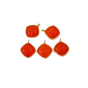 Carnelian Flower Carved Cushion Charm Stone Bezel set Gold Plated Carving Jewelry Fashion Wholesale Pendants - Product Image 1