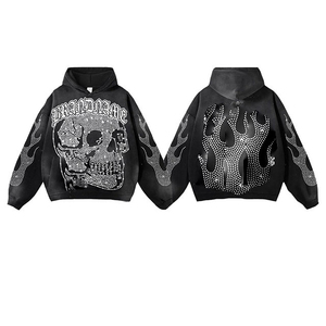 Ensemble de survêtement unisexe à capuche évasé avec logo personnalisé entièrement orné de strass, en molleton 340 GSM, effet délavé et impression en relief, style vieilli - Product Image 5