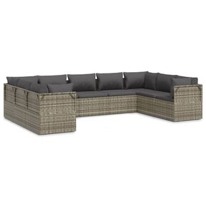 Set da salotto in Poly Rattan grigio 9 pezzi con cuscini Set da giardino - Product Image 2