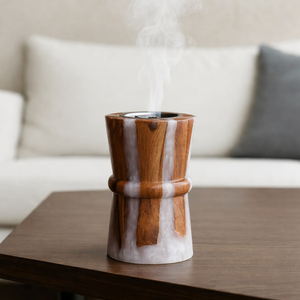 Quemador de Incienso de Madera Artesanal con Cuenco de Resina Texturizada e Inserto de Metal de Latón, Soporte Decorativo para Bakhoor, Recolector de Ceniza para el Hogar - Product Image 4