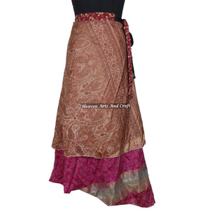 Vintage Silk Sari Women Wear Two Layer Long Length <b>Beach</b> Wear Wrap Around 2 Layer Reversible <b>Magic</b> Silk Saris Wrap Long Skirt - Product Image 4