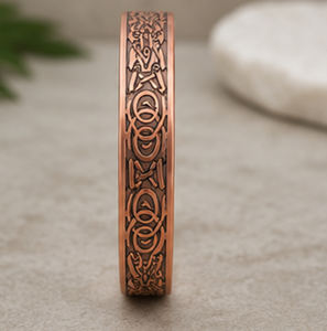 Elegant Woven Pattern Magnetic Pure Copper Wrist Cuff With Embossed Design Luxury Metal Jewelry Promotional <b>Novelty</b> Gift - Product Image 1