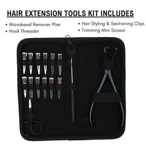 Complete Hair Extension Kit Microbead Remover Plier Hook Threader <b>Tool</b> Hair Section <b>Clips</b> Trimming Mini Scissor Set - Product Image 2