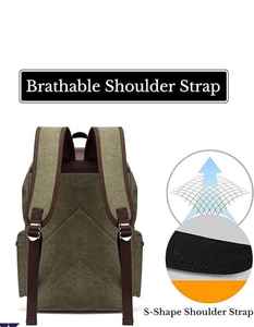 กระเป๋าเป้สะพายหลังผ้าแคนวาสวินเทจพร้อมขอบหนังความจุขนาดใหญ่สไตล์ทหารกระเป๋าเป้สะพายหลังทัวร์เทียร์ เรโทรกระเป๋าเดินทางสำหรับผู้ชายและผู้หญิง - Product Image 2