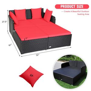 Lettino da Esterno in Rattan e Teak con Cuscini Imbottiti Impermeabili per Bordo Piscina e Spiaggia - Product Image 4