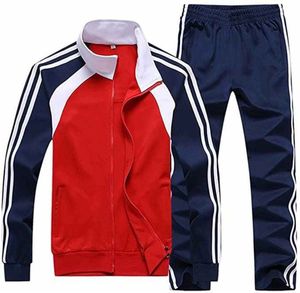 Survêtement unisexe rouge marine, fermeture éclair intégrale, style sportif, blocs de couleur, polyester, coupe classique avec poches latérales, pour l'automne - Product Image 1