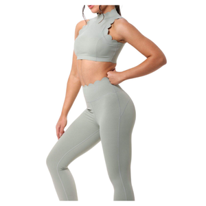 Custom Wholesale Women's Plus Size Solid 2 Pcs Yoga Set Breathable Cross <b>Back</b> Sports Bra & High Waist Sweat Wicking Fitness Wear - Product Image 3