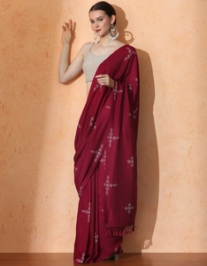 Sari de Algodón Muselina Floral Rosa KV con Blusa sin Coser para Fiestas, Sin Arrugas y de Secado Rápido - Product Image 6