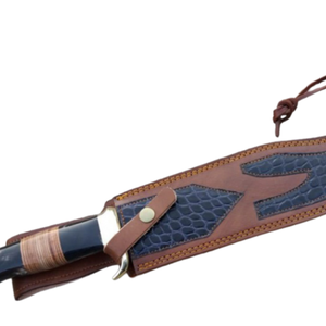 Couteau de chasse Bowie artisanal en acier D2 avec manche en corne de buffle noir, poignée en cuir marron, lame argentée, étui en cuir, pour l'extérieur - Product Image 4