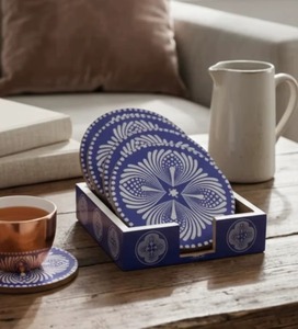 Sous-verres en MDF émaillé imprimé faits à la main REHMAN CRAFT, bleu moderne, diamètre 9 cm, épaisseur 3 mm, épaisseur personnalisable, tapis de table antidérapants - Product Image 1
