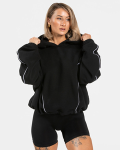 Sweat-shirt décontracté surdimensionné noir jais personnalisé pour femme, en molleton de coton premium respirant, avec détails contrastants, OEM ODM - Product Image 4
